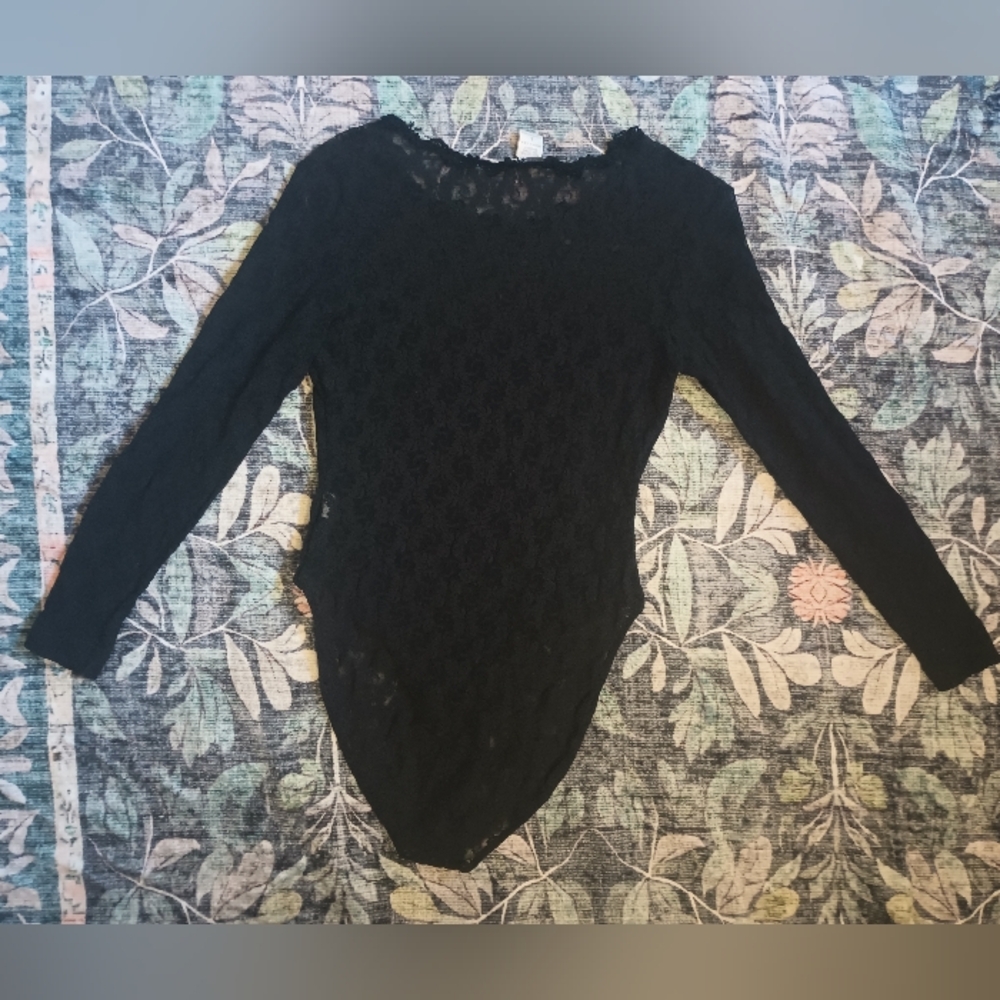 The Limited Womens Sheer Lace Bodysuit Large Black Nylon Whimsigoth Fairy Grunge - Picture 5 of 9